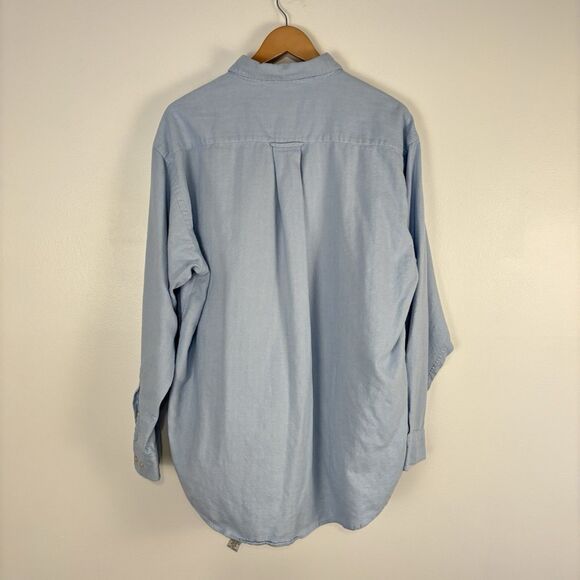 Orvis Men's Large Cotton Light Blue Flannel Shirt Button Down Soft Herringbone - Picture 7 of 7